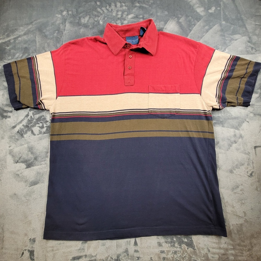 Vintage Towncraft Polo Shirt Men's Size Large Designer Stripped Shirt